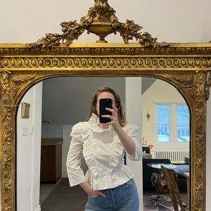 Isa Arfen White Edith Blouse Cotton Size 10UK Button Up Ruffle Sleeve